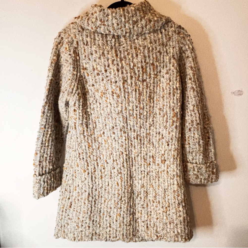 Curio Button Up Cardigan Sweater Size Small Blue Brown Chunky Knit Cowl Neck - Picture 7 of 11
